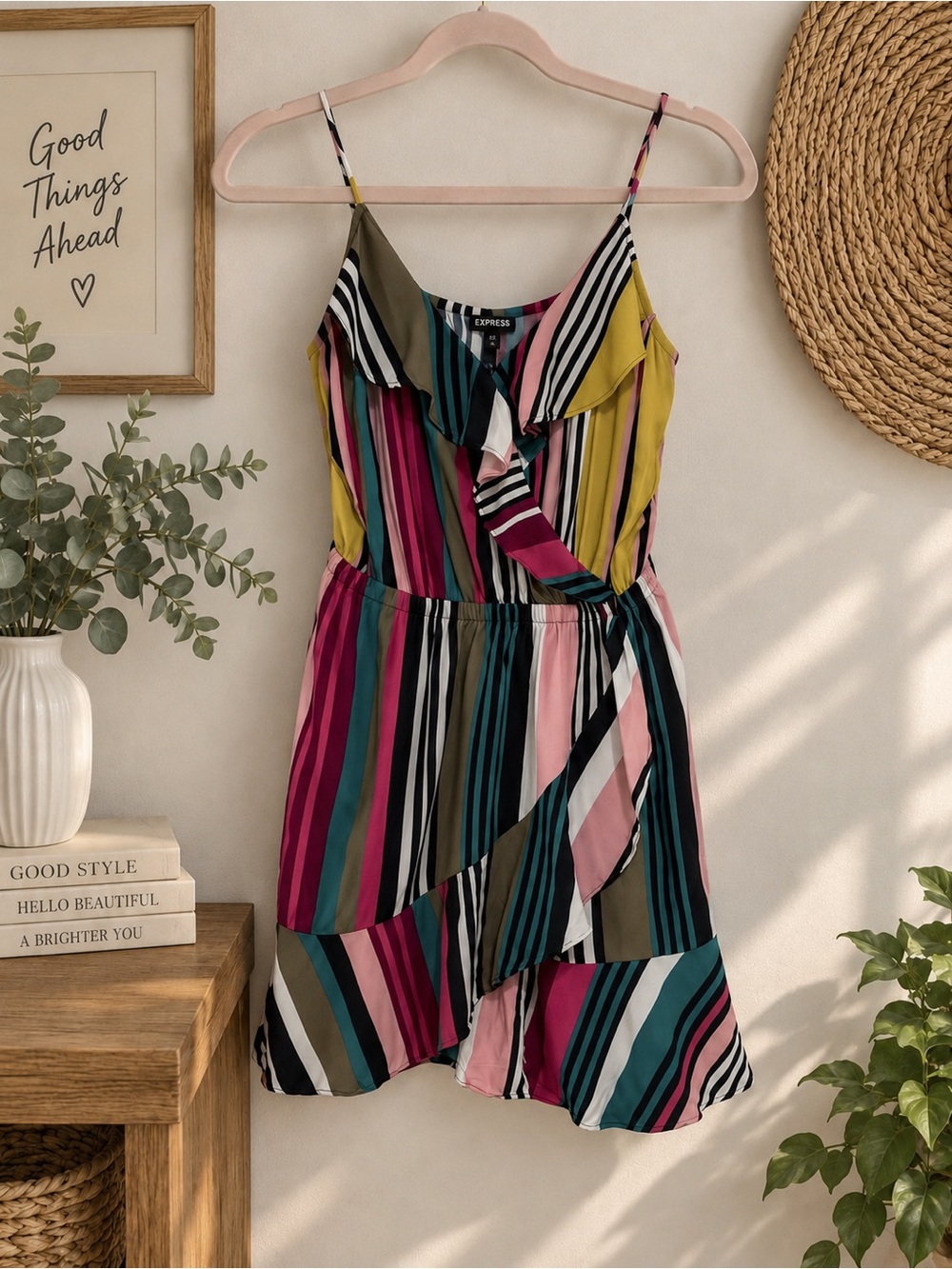 Express Colorful Striped Ruffle Dress | Size Small  (S/P) - Picture 3 of 4